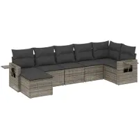 vidaXL 7-tlg. Garten-Sofagarnitur mit Kissen Grau Poly Rattan