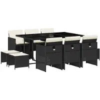 vidaXL 11-tlg. Garten-Essgruppe mit Kissen Schwarz Poly Rattan