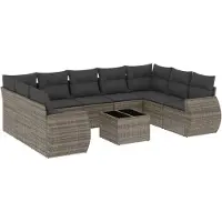 vidaXL 10-tlg. Garten-Sofagarnitur mit Kissen Grau Poly Rattan