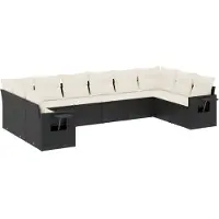 vidaXL 10-tlg. Garten-Sofagarnitur mit Kissen Schwarz Poly Rattan