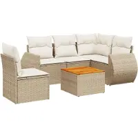 vidaXL 6-tlg. Garten-Sofagarnitur mit Kissen Beige Poly Rattan