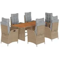 vidaXL 7-tlg. Garten-Essgruppe mit Kissen Beigemischung Poly Rattan