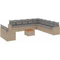 vidaXL 12-tlg. Garten-Sofagarnitur mit Kissen Beige Poly Rattan