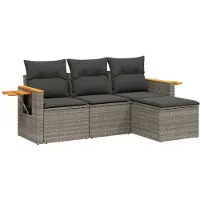 vidaXL 4-tlg. Garten-Sofagarnitur mit Kissen Grau Poly Rattan
