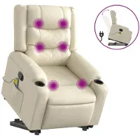 vidaXL Massagesessel mit Aufstehhilfe Creme Kunstleder