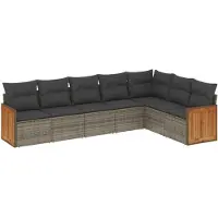 vidaXL 7-tlg. Garten-Sofagarnitur mit Kissen Grau Poly Rattan