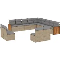 vidaXL 13-tlg. Garten-Sofagarnitur mit Kissen Beige Poly Rattan
