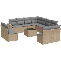 vidaXL 12-tlg. Garten-Sofagarnitur mit Kissen Beige Poly Rattan