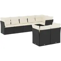 vidaXL 8-tlg. Garten-Sofagarnitur mit Kissen Schwarz Poly Rattan
