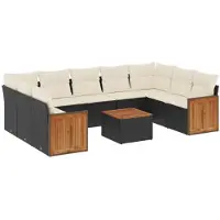 vidaXL 10-tlg. Garten-Sofagarnitur mit Kissen Schwarz Poly Rattan