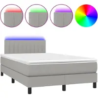 vidaXL Boxspringbett mit Matratze & LED Hellgrau 120x190 cm Stoff
