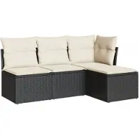 vidaXL 4-tlg. Garten-Sofagarnitur mit Kissen Schwarz Poly Rattan
