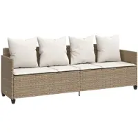 vidaXL Sonnenliege mit Kissen Beige Poly Rattan