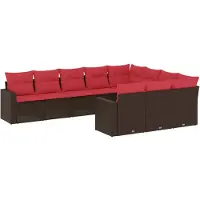 vidaXL 10-tlg. Garten-Sofagarnitur mit Kissen Braun Poly Rattan