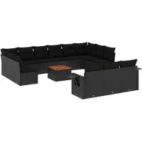 vidaXL 14-tlg. Garten-Sofagarnitur mit Kissen Schwarz Poly Rattan