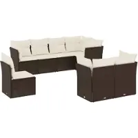 vidaXL 8-tlg. Garten-Sofagarnitur mit Kissen Braun Poly Rattan