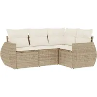 vidaXL 4-tlg. Garten-Sofagarnitur mit Kissen Beige Poly Rattan