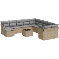 vidaXL 12-tlg. Garten-Sofagarnitur mit Kissen Beige Poly Rattan