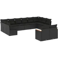 vidaXL 12-tlg. Garten-Sofagarnitur mit Kissen Schwarz Poly Rattan