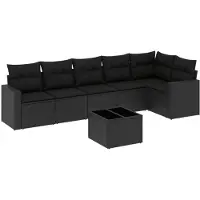vidaXL 7-tlg. Garten-Sofagarnitur mit Kissen Schwarz Poly Rattan