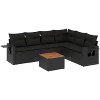 vidaXL 7-tlg. Garten-Sofagarnitur mit Kissen Schwarz Poly Rattan