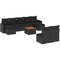 vidaXL 10-tlg. Garten-Sofagarnitur mit Kissen Schwarz Poly Rattan