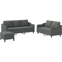 vidaXL 3-tlg. Sofagarnitur mit Kissen Dunkelgrau Stoff