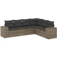 vidaXL 6-tlg. Garten-Sofagarnitur mit Kissen Grau Poly Rattan