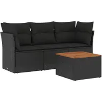 vidaXL 4-tlg. Garten-Sofagarnitur mit Kissen Schwarz Poly Rattan