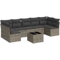 vidaXL 8-tlg. Garten-Sofagarnitur mit Kissen Grau Poly Rattan