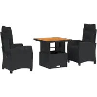 vidaXL 3-tlg. Garten-Essgruppe mit Kissen Schwarz Poly Rattan