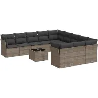 vidaXL 12-tlg. Garten-Sofagarnitur mit Kissen Grau Poly Rattan