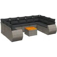 vidaXL 10-tlg. Garten-Sofagarnitur mit Kissen Grau Poly Rattan