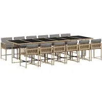 vidaXL 13-tlg. Garten-Essgruppe mit Kissen Beigemischung Poly Rattan