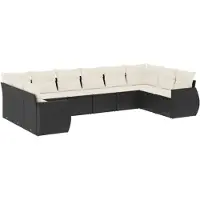 vidaXL 10-tlg. Garten-Sofagarnitur mit Kissen Schwarz Poly Rattan