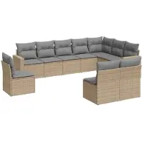 vidaXL 10-tlg. Garten-Sofagarnitur mit Kissen Beige Poly Rattan
