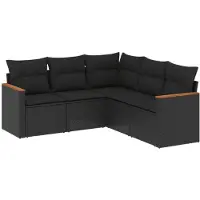 vidaXL 5-tlg. Garten-Sofagarnitur mit Kissen Schwarz Poly Rattan