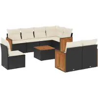vidaXL 9-tlg. Garten-Sofagarnitur mit Kissen Schwarz Poly Rattan