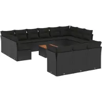 vidaXL 14-tlg. Garten-Sofagarnitur mit Kissen Schwarz Poly Rattan