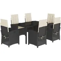 vidaXL 7-tlg. Garten-Essgruppe mit Kissen Schwarz Poly Rattan