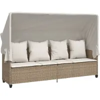 vidaXL Sonnenliege mit Dach und Kissen Beige Poly Rattan