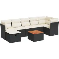vidaXL 8-tlg. Garten-Sofagarnitur mit Kissen Schwarz Poly Rattan