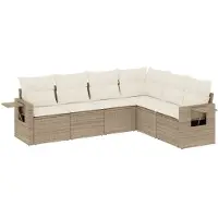 vidaXL 6-tlg. Garten-Sofagarnitur mit Kissen Beige Poly Rattan