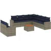 vidaXL 10-tlg. Garten-Sofagarnitur mit Kissen Grau Poly Rattan