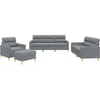 vidaXL 4-tlg. Sofagarnitur mit Kissen Hellgrau Stoff