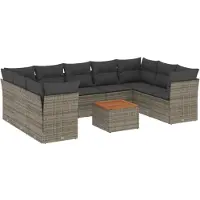 vidaXL 10-tlg. Garten-Sofagarnitur mit Kissen Grau Poly Rattan