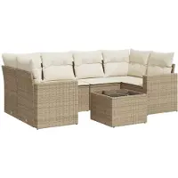 vidaXL 7-tlg. Garten-Sofagarnitur mit Kissen Beige Poly Rattan