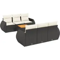vidaXL 7-tlg. Garten-Sofagarnitur mit Kissen Schwarz Poly Rattan