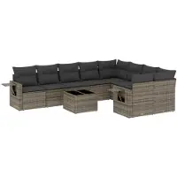 vidaXL 10-tlg. Garten-Sofagarnitur mit Kissen Grau Poly Rattan