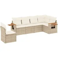 vidaXL 6-tlg. Garten-Sofagarnitur mit Kissen Beige Poly Rattan